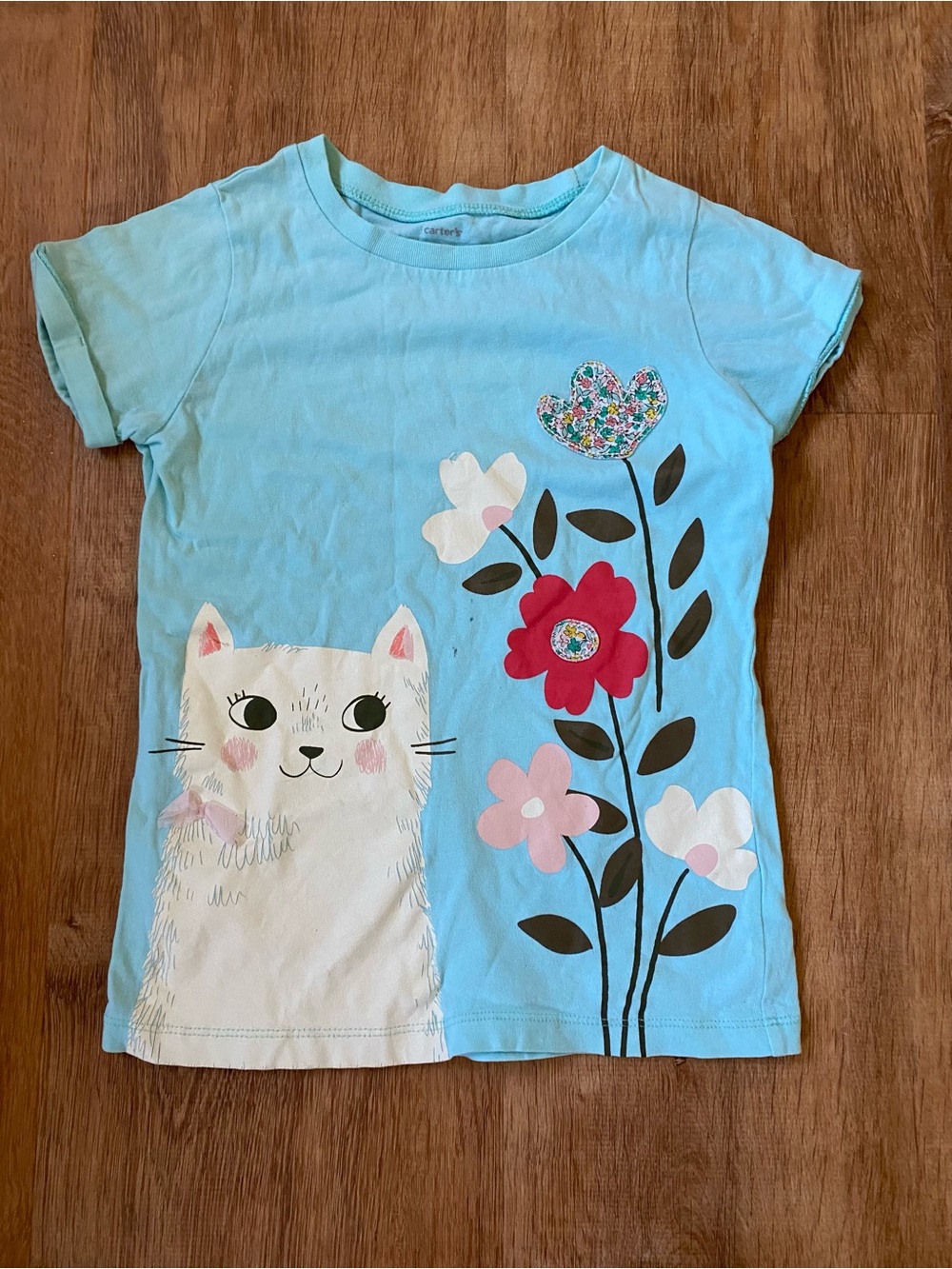 Carter's Light Blue Girls' Cat & Flowers Tee